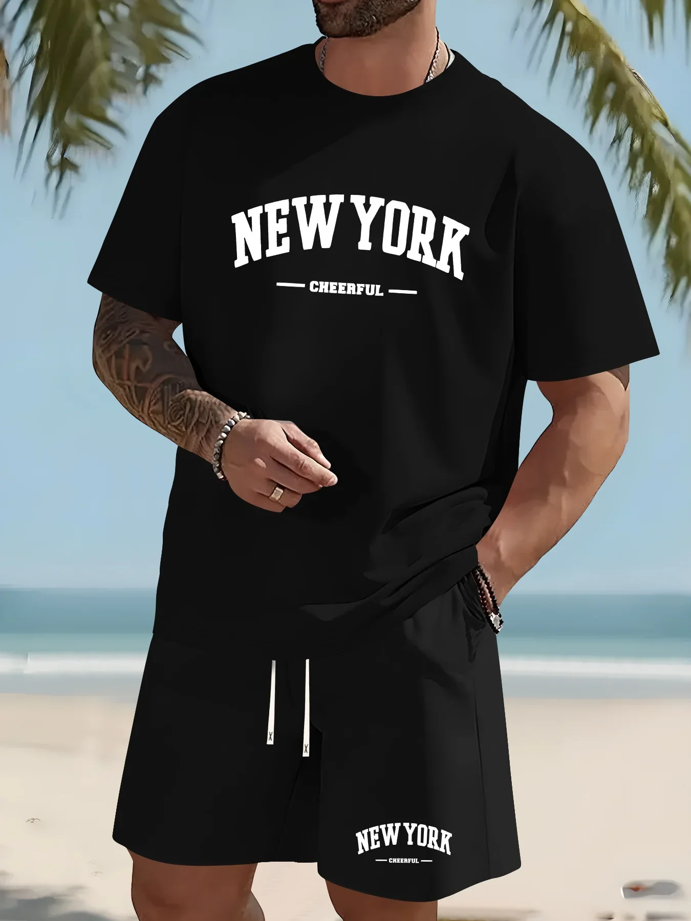 

2025 Adult Basketball Jersey Jogging Suit 2 Piece Set Clothes New Men NEW YORK Print Casual Short Sleeve T-Shirt Shorts Set