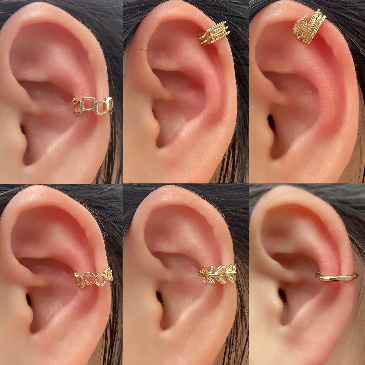 

Delicate Cute Geometry Leaf Clip Earrings Female Buckle Ear Cuff No Piercings Fake Cartilage Earrings for Women Fashion Jewelry