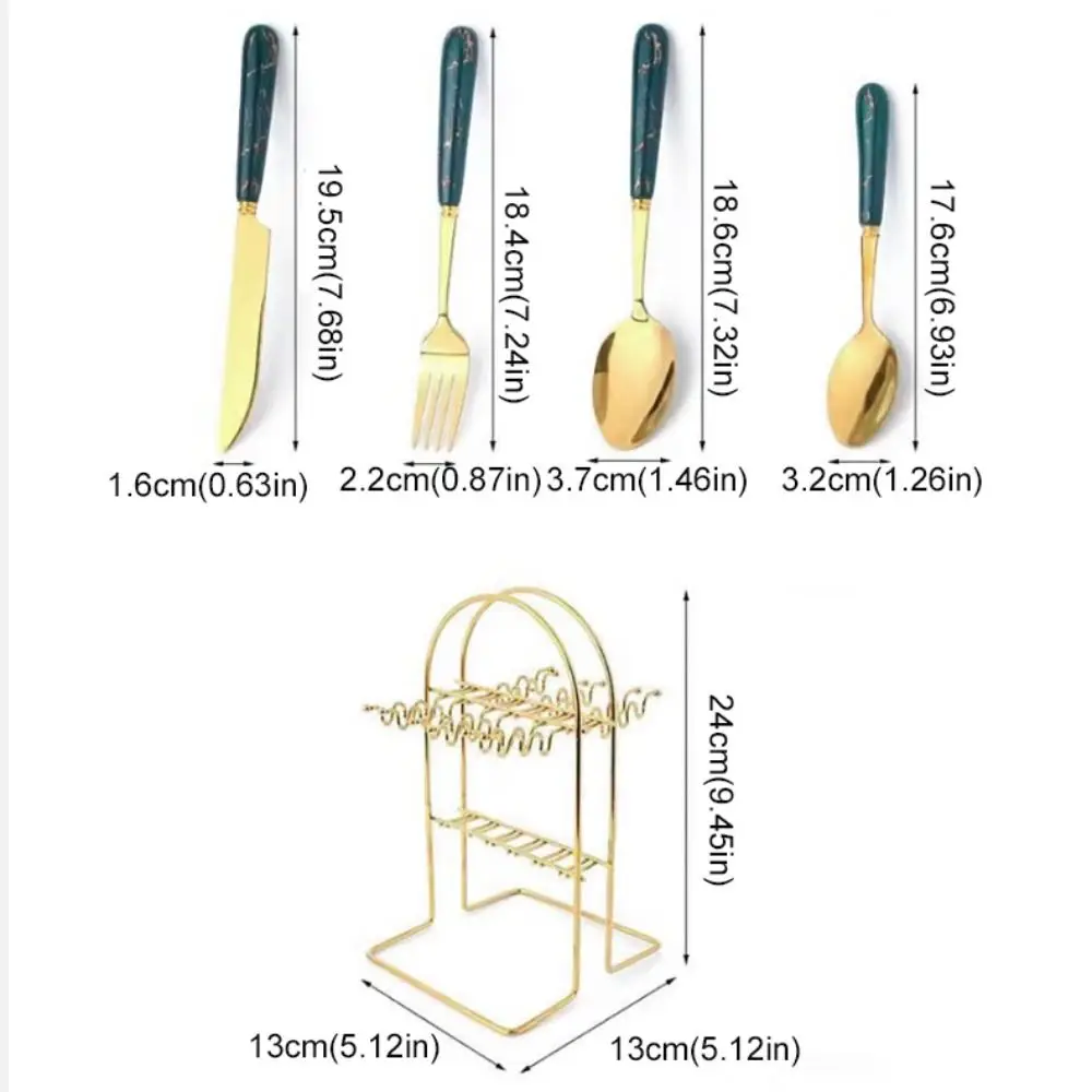 

24pcs Stainless Steel Marbled Tableware Set Nordic Style with Storage Rack Dessert Dinnerware Suit Mirror Polished Flatware Kit
