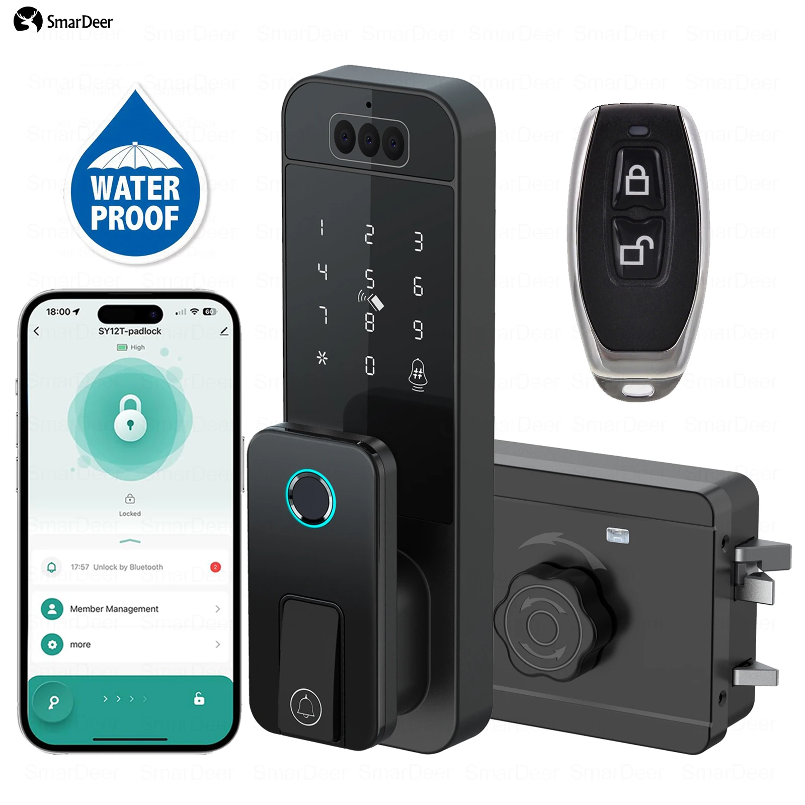 Waterdicht slim buitendeurslot met vingerafdruk, gezichtsherkenning, wachtwoord, anti-diefstalbeveiliging, elektronisch slot voor poort en tuin