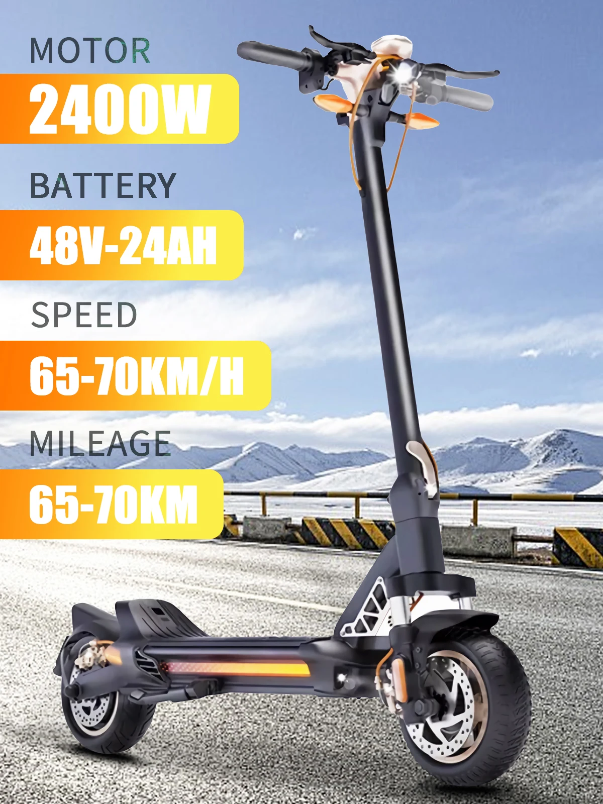 Electric Scooter 1600W 10-Inch Off-load Tyre 48V 20Ah Battery Max Speed 55km/h Mileage Up to 80km Dual Disc Brake