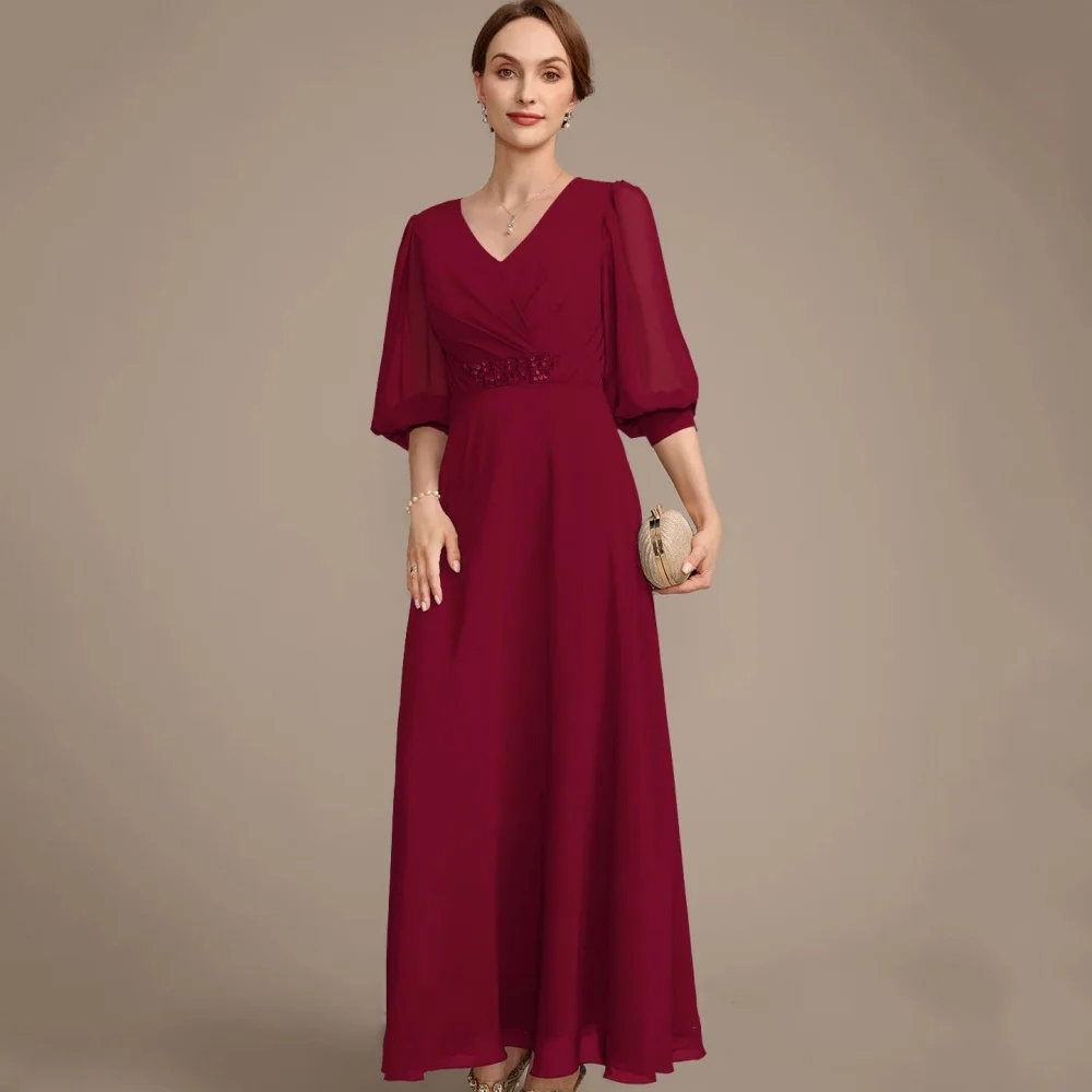 

Customized Mother of Dresses Elegant V Neck Bride Party Dress A Line Sequined V Neck Formal Gowns New robes invitée mariage