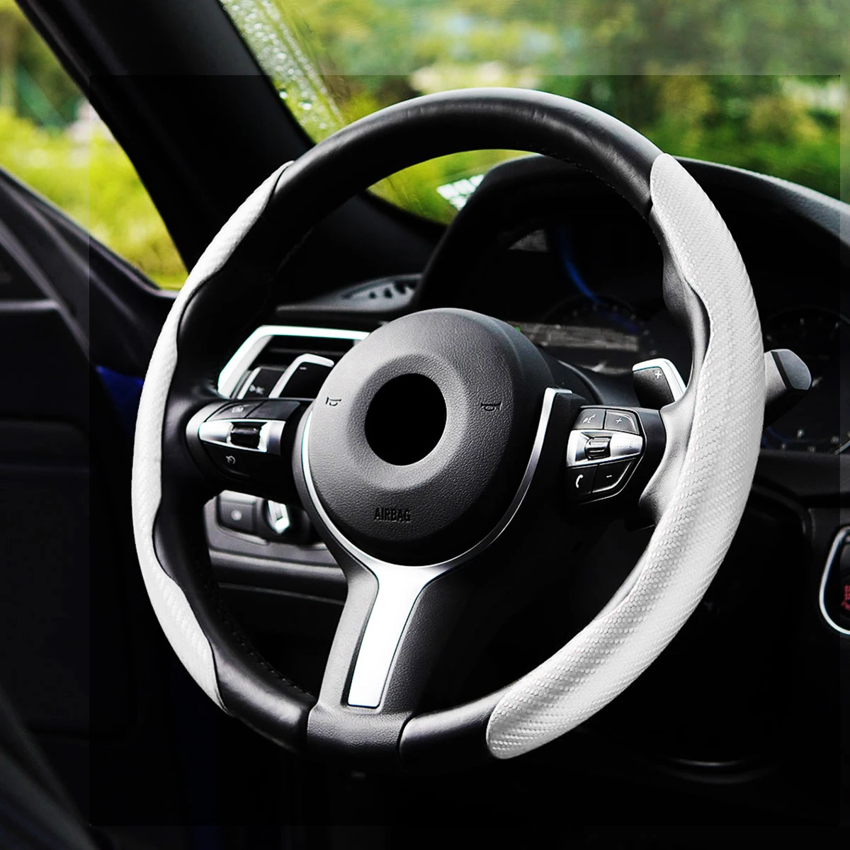 

Carbon Fiber Steering Wheel Cover for Cars – Non-Slip, Thin, Comfortable & Secure Fit, Easy to Install, Interior Accessories