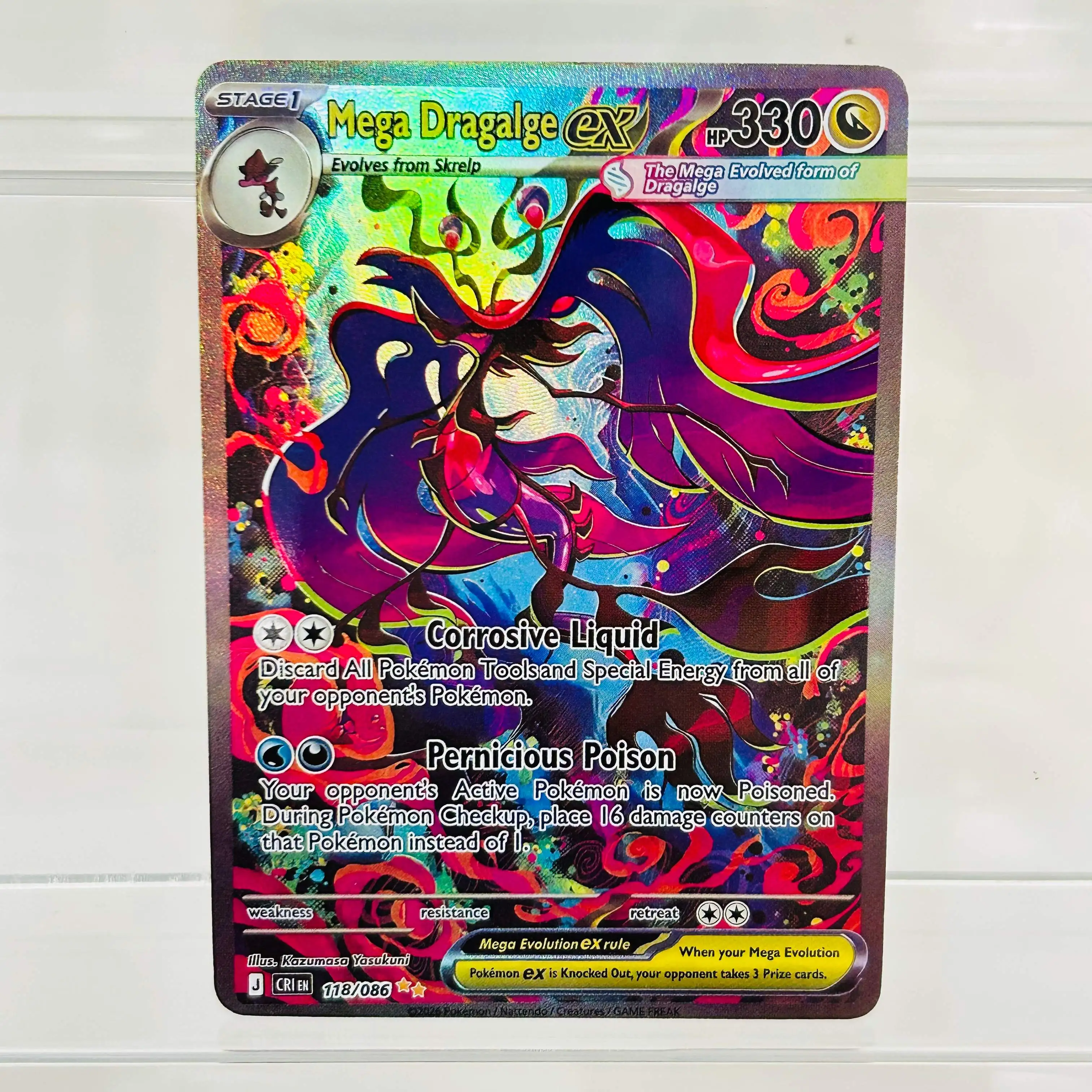 Tarjeta Pokémon Mega Dragalge ex 118/086 en Inglés, con Lámina Holográfica DIY, en Perfecto Estado, Tarjeta Coleccionable de Anime Premium