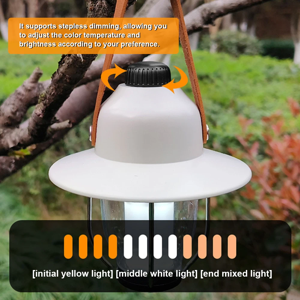 Camping Tent Light Portable LED Campsite Lantern Waterproof Night Lamp Support 3 Color and Stepless Dimming for Tent Hiking