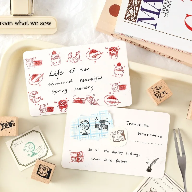 8 قطعة/المجموعة لطيف ختم خشبي لمجلة القصاصات الحلو البسيطة الكرتون مذكرات الديكور ختم DIY طالب ختم الاطفال هدية #3