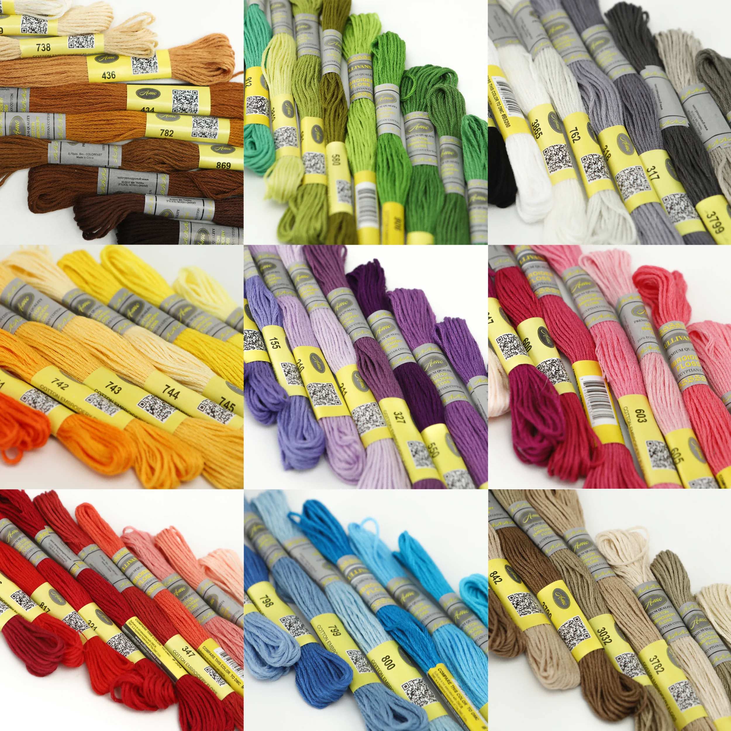 AmoHilos 100 Selected Colors Set For Flora Mercerized Egyptian Long Fiber Cotton Embroidery Floss Cross Stitch Thread 8.7 Yards