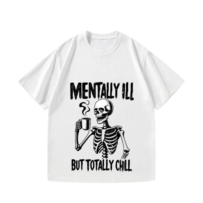 تي شيرت رجالي بهيكل عظمي أسود لشرب القهوة بشكل عقلي فاسد ولكن سيناريوهات الهالوين البرد بالكامل تي شيرت جرافيك مضحك #2