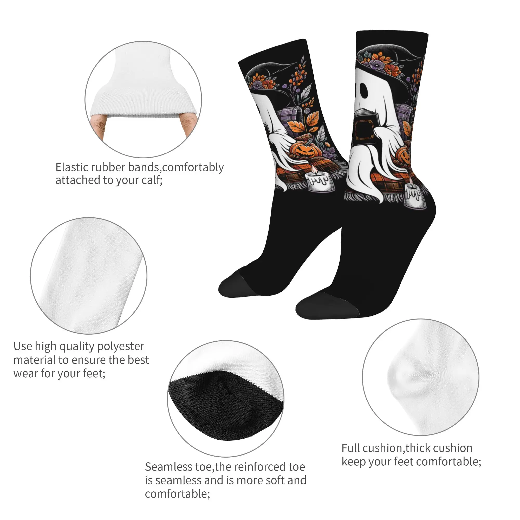 Winter Warm Cool Women Men Ghost Reading Books Pumpkin Halloween Socks  Sweat Absorbing Basketball Socks