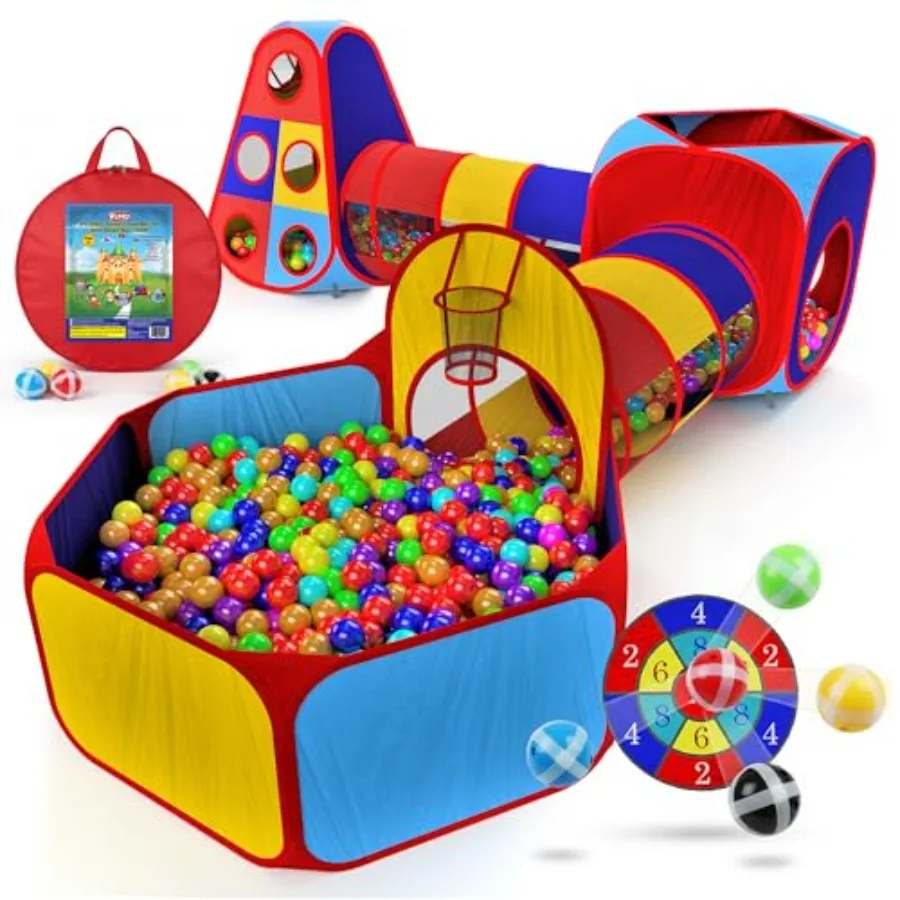 

' play tents tunnels set for indoor/outdoor use: polyester fabric, blue and red, includes ball pit, basketball hoop, crawling t
