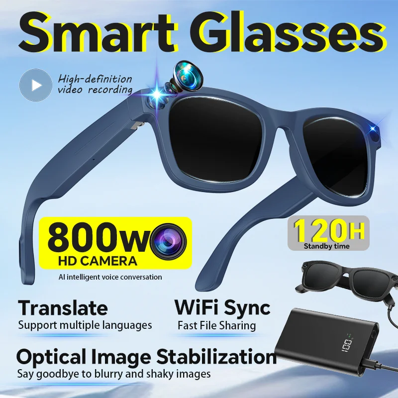 

Smart Glasses With 800W HD Anti-Shake Intelligent Photo Shooting AI Recognition Voice Assistant Bluetooth Translation