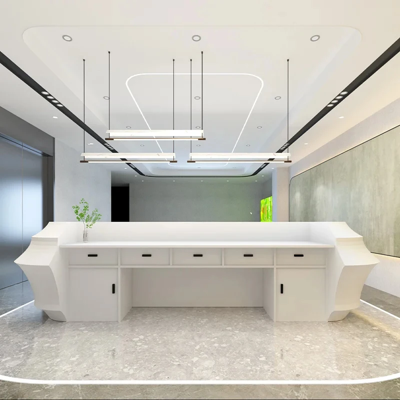 The company's reception desk is simple, modern, and stylish, with a creative bar table, and the hotel is high-end view 5