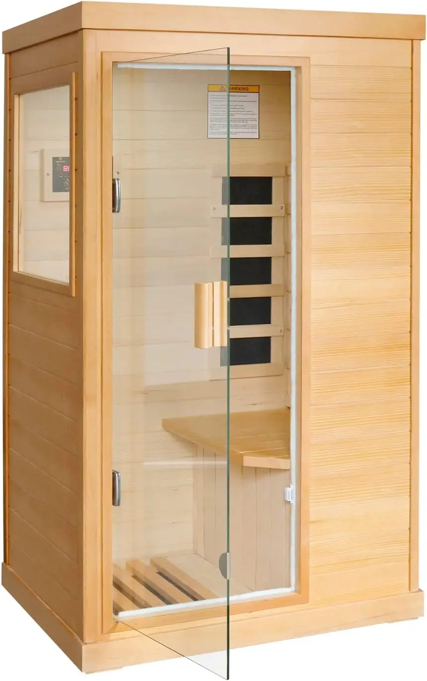 Far Infrared Sauna Home Sauna Spa Room Canadian Hemlock Wood 800W Indoor Saunas 110V with Control Panel and Tempered Glass Door