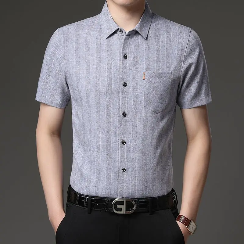 

Men's Casual Striped Short Sleeve Shirt Button Down Regular Fit Business Daily Top