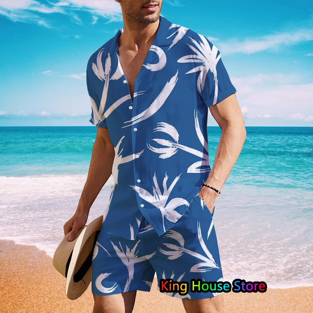 Men Hawaiian Luxury Shirt Set Summer Holiday Clothes For Men Short Sleeve Button Oversized  Beach Shorts Men\'s Shirt 2 Piece Set