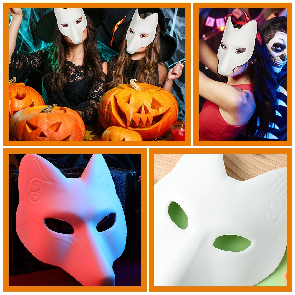 3 pçs diy máscara de raposa halloween papel branco em branco sem pintura cosplay masquerade festa traje acessórios inflável plutônio