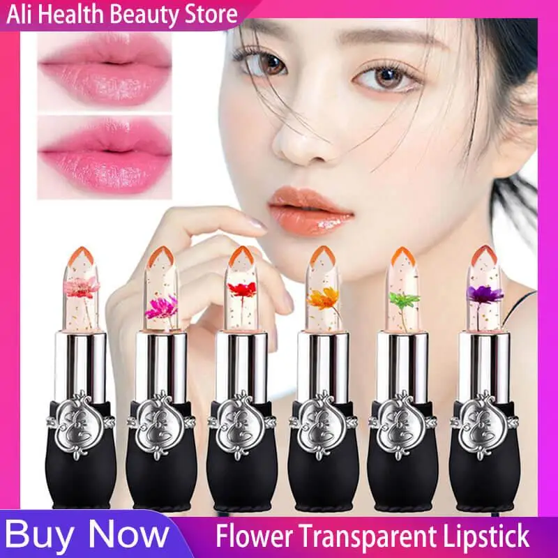 Blume transparenten Lippenstift dauerhafte Feuchtigkeit creme Kristall Gelee Lippenstifte Temperatur Farbwechsel Lippen balsam Lippen Pflege