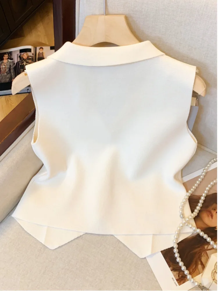 2024 Office Ladies Suit Vest For Women Summer Chic Workwear Stylish Knitted Tops Knitwear Sleeveless Single-breasted Vests Tees