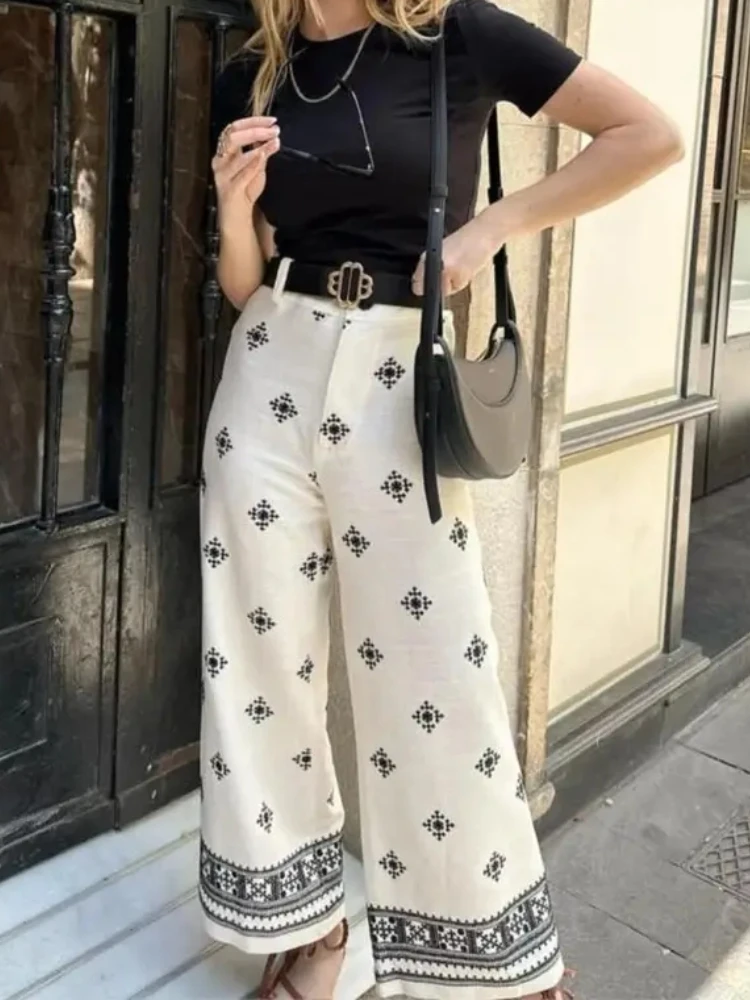 Summer Fashion Elegance Office Ladies Vocation Soft Embroidery Trousers Female Casual Bottoms Chic Vintage Women Loose Pants