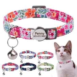 Personalized Puppy Cat Collar Flower Printed Cat Safety Collars Adjustable Kitten Necklace With Free Engraved ID Nameplate Bell