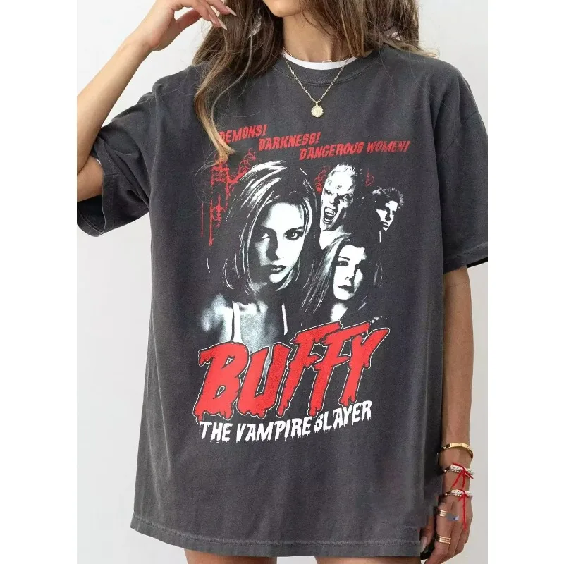 Men's T-shirt Retro Buffy The Vampire Slayer T-shirt Horror Movie Pattern Short Sleeve, Suitable for All Seasons Unisex Style