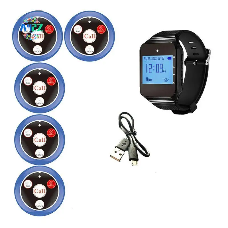 A42Z-Wireless Restaurant Pager Calling System With Watch Call Button Office Food Truck Restaurant Coffee Call Bell