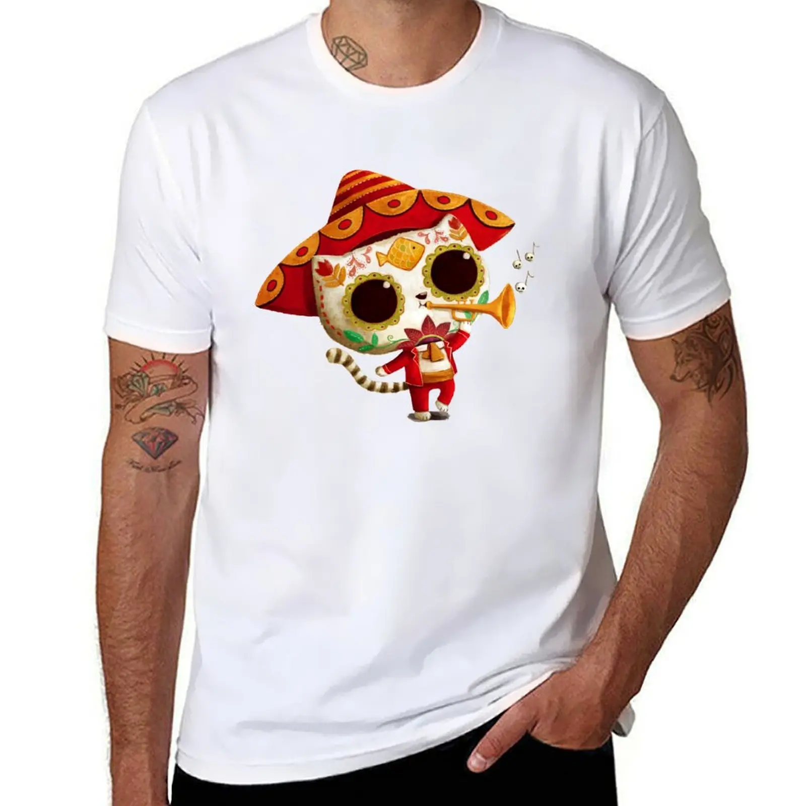 

The Day of the Dead Cute Cat El Mariachi T-Shirt t shirt custom print black cotton t-shirt plain for man package T-Shirt