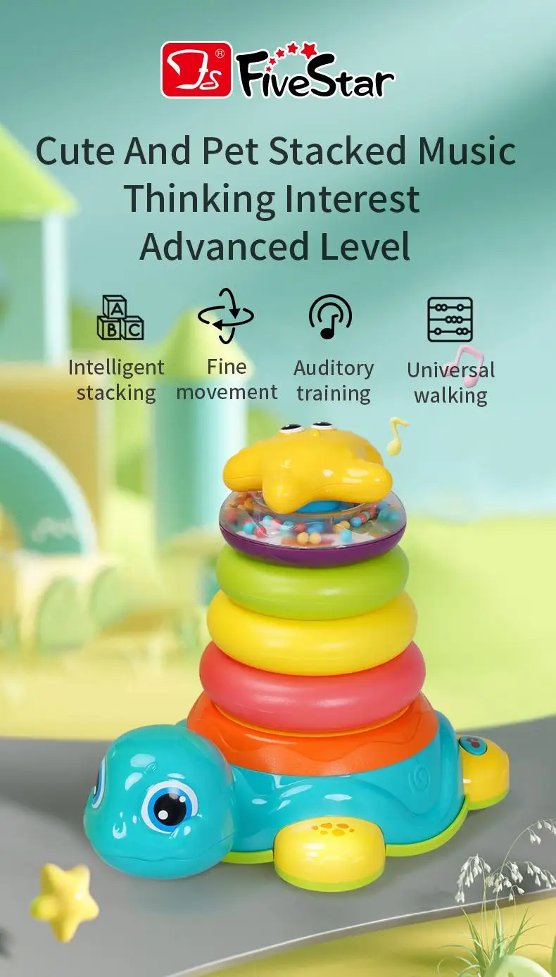 

Montessori Baby Music Stacking Turtle Toy, Crawling Developmental Gift for Ages 6 Months to 2 Years