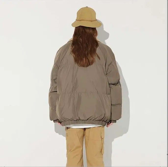 Khaki-colored Simple and Niche Design Collarless Short Coat for Women, Made of Cotton Fabric