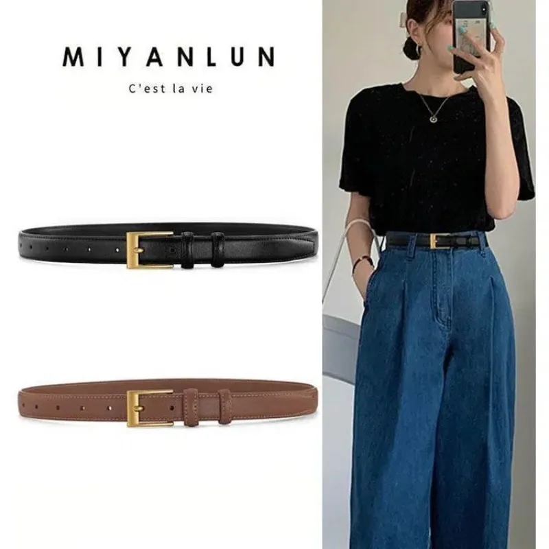 Belt Women's Genuine Leather Retro Jeans with Black Fashion Korean Version Decorative Belt Women's High Sense