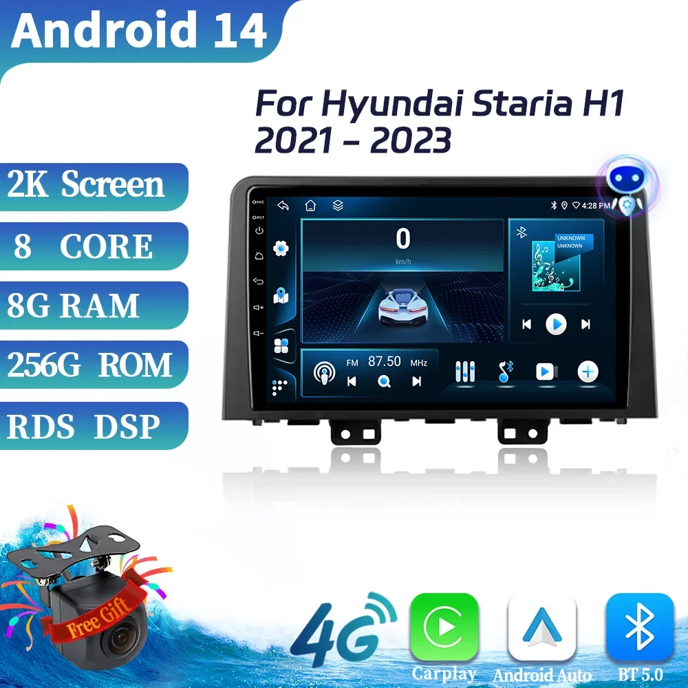 For Hyundai Staria H1 2021-2023 Car Radio Multimedia Video Player Navigation Wireless GPS Android 14 BT Carplay Stereo Screen