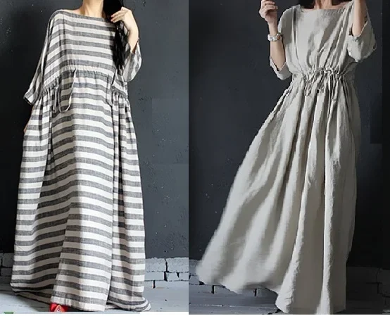 

- - brief vintage fluid drawstring super large loose one-piece dress 17390-