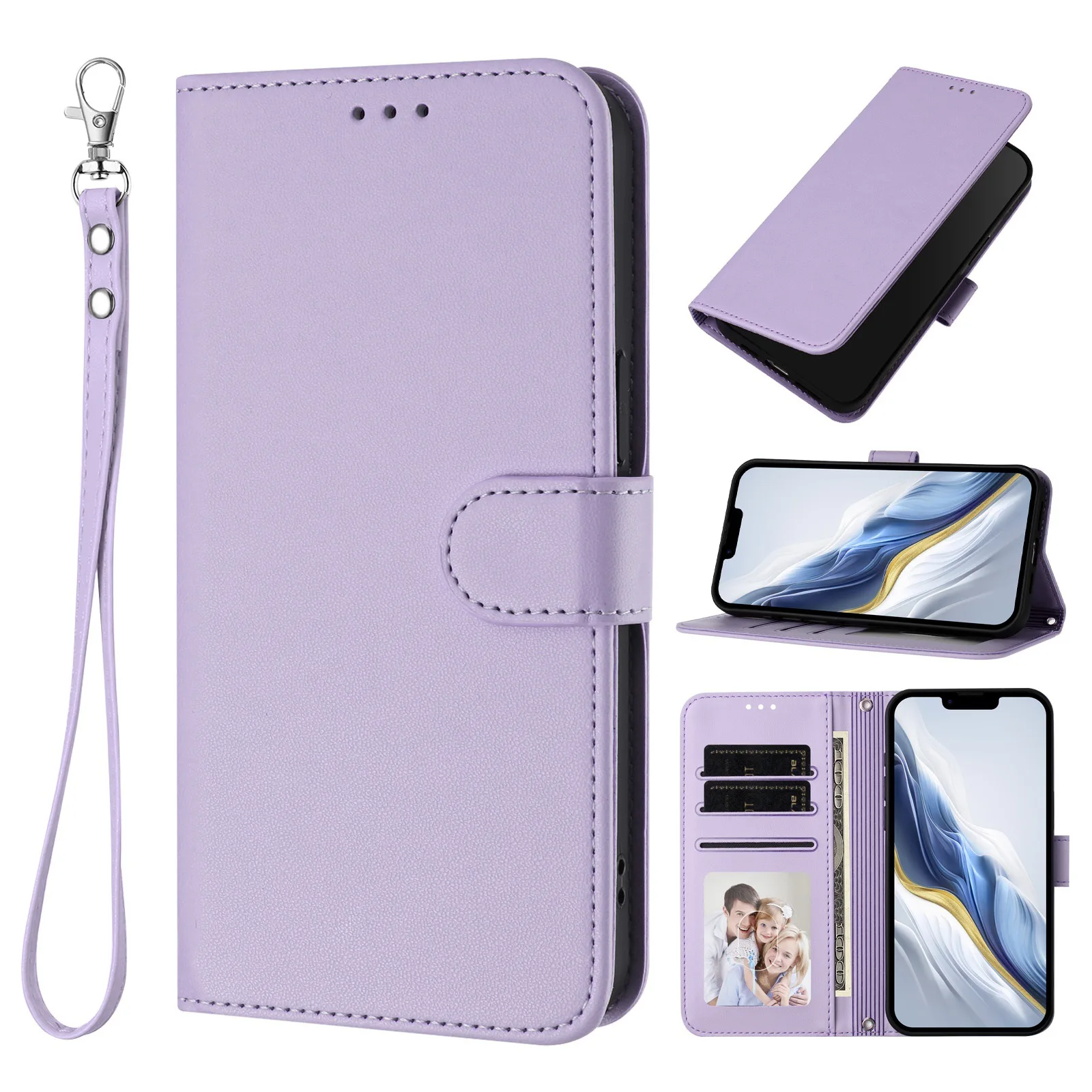 Wrist Strap Phone Case for Nokia G400 C300 G42 N11 G21 G11 XR20 X30 C32 C30 C12 Leather Lanyard 3 Cards Slot Wallet Flip Cover - view 3