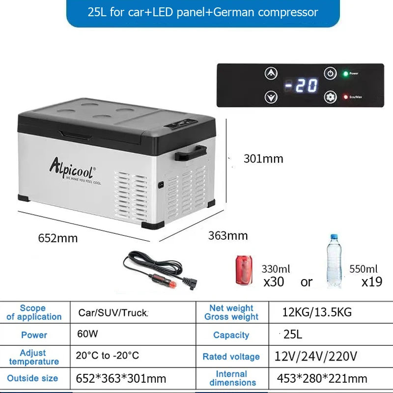 Alpicool 25L Car Refrigerator 12V 24V Compressor Refrigerator Portable Cooler 220V Car Home Outdoor Refrigeration For Picnic