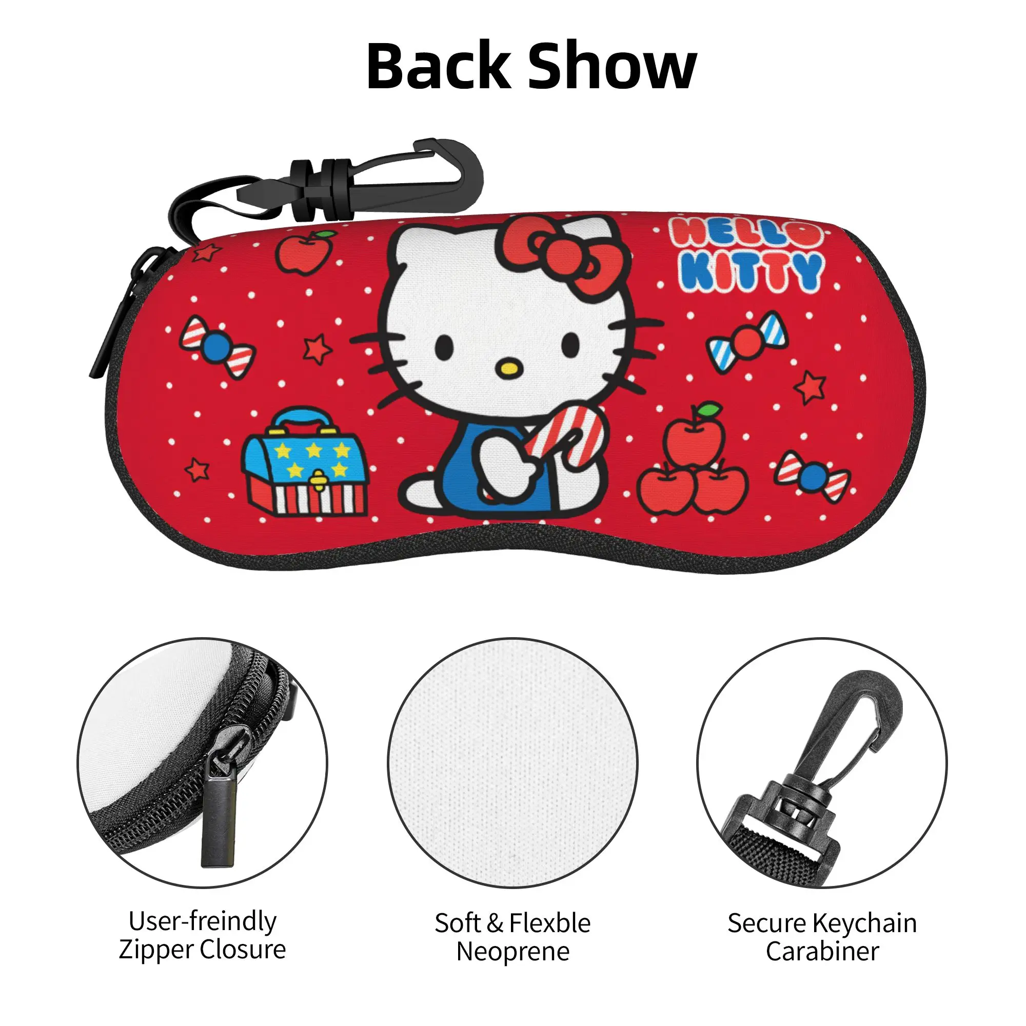 Estuche para Gafas con Diseño de Hello Kitty y Lazo Rojo, para Hombre y Mujer, Estuche para Lentes de Sol con Diseño de Dibujos Animados Japoneses, Caja para Gafas con Diseño de Estrella y Caramelo