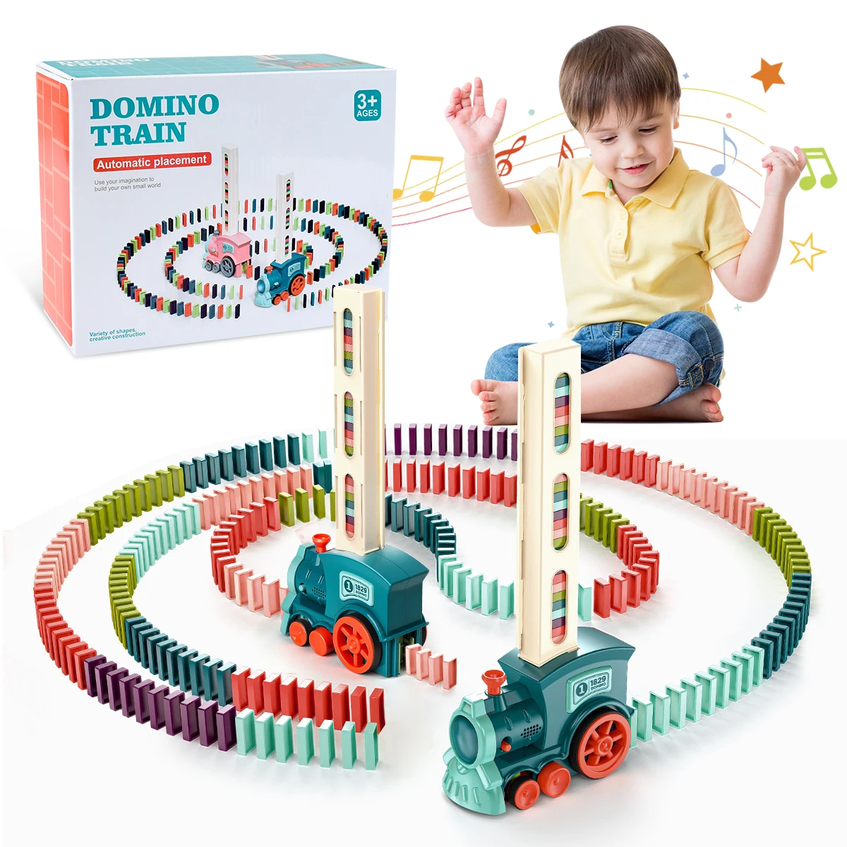 60PCS Kids Domino Train Car Set Sound Light Automatic Laying Domino Brick Colorful Dominoes Blocks Game Educational DIY Toy Gift