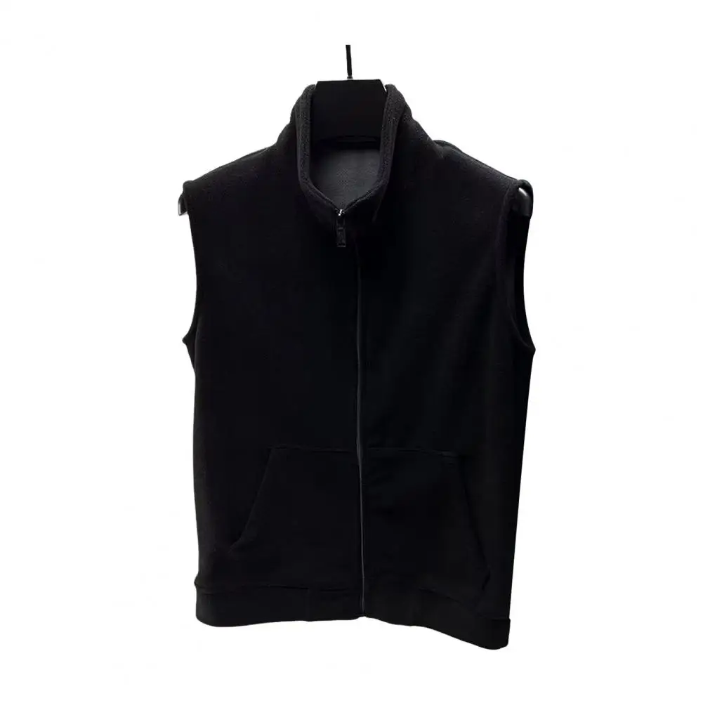 Men Vest Polar Fleece with Stand-up Collar Zipper Placket Sleeveless for Warmth Waistcoat