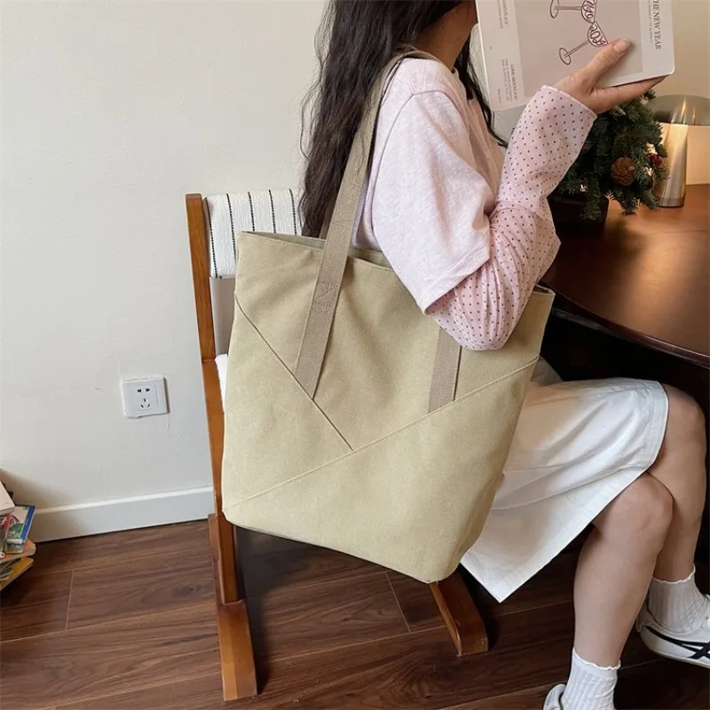 Women's Geometric Patchwork Canvas Tote Bag, Casual Style for Daily Use, Work, School, Shopping, and Outdoor Activities