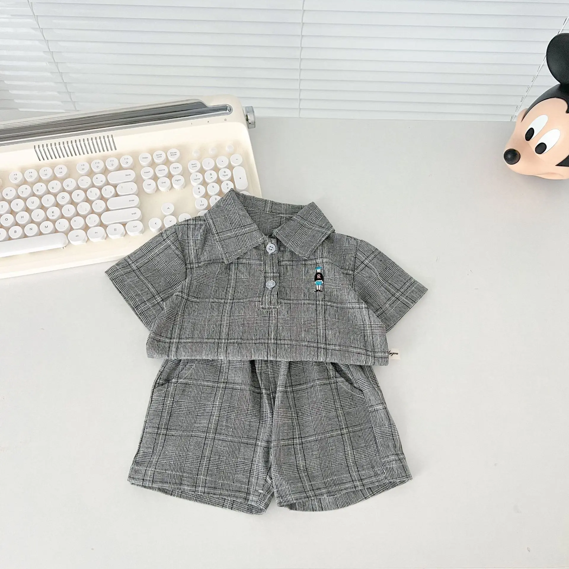 5485 Baby Clothing Set Summer Simple Fashion Boy's Suit Plaid Short Sleeve Shirt+Short 0-3Y Kid's Two Piece Set