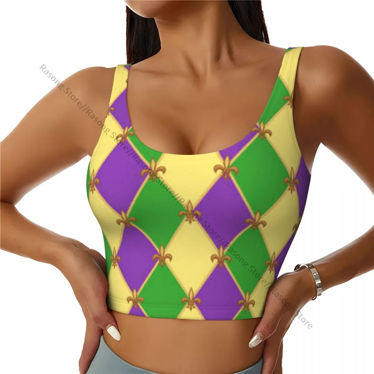 Women Sexy Sports Vest Cute Mardi Gras Pattern Female Streetwear Sport Lingerie Tee Crop Top