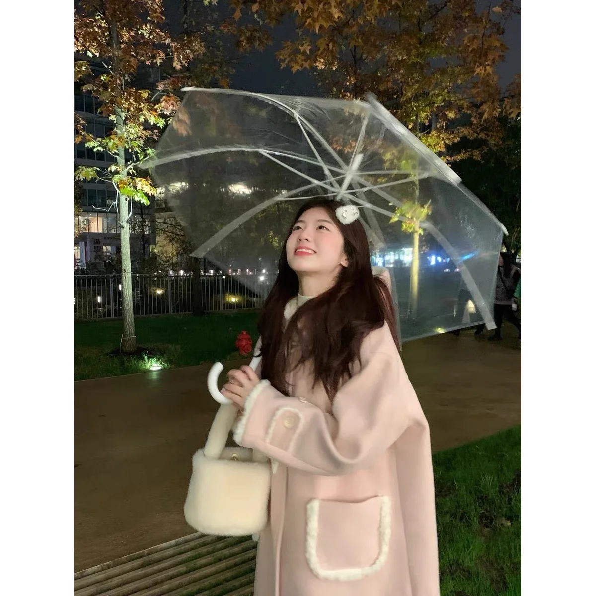 حجم كبير معطف الصوف الوردي المرأة الخريف الشتاء سميكة طويلة مقنعين سترة كسول نمط منتصف طول معطف زر إغلاق A-لي...