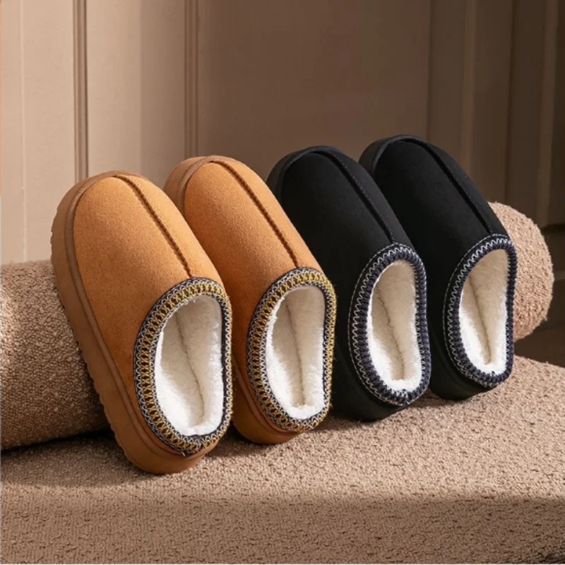 2025 зимние теплые пушистые женские тапочки с мягкой подошвой, нескользящие толстые плюшевые сабо, женские повседневные туфли на платформе, домашняя обувь, шлепанцы 45