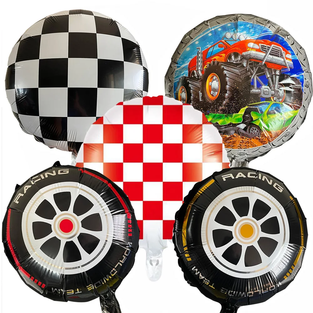 

50 Pcs 18Inch Checkerboard Black White Checkered Ballon Car Wheel Foil Balloon Monster Truck Racing Themed Birthday Party Decor