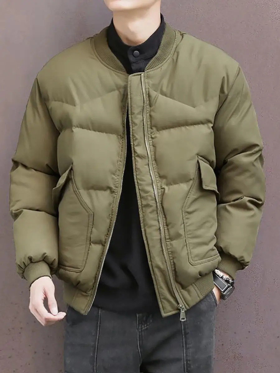 

Men's Winter Thiened Cotton Jaet with Fce Loose Workwear Sle Couples Coat Warm Stand Fit Long Sve Coat