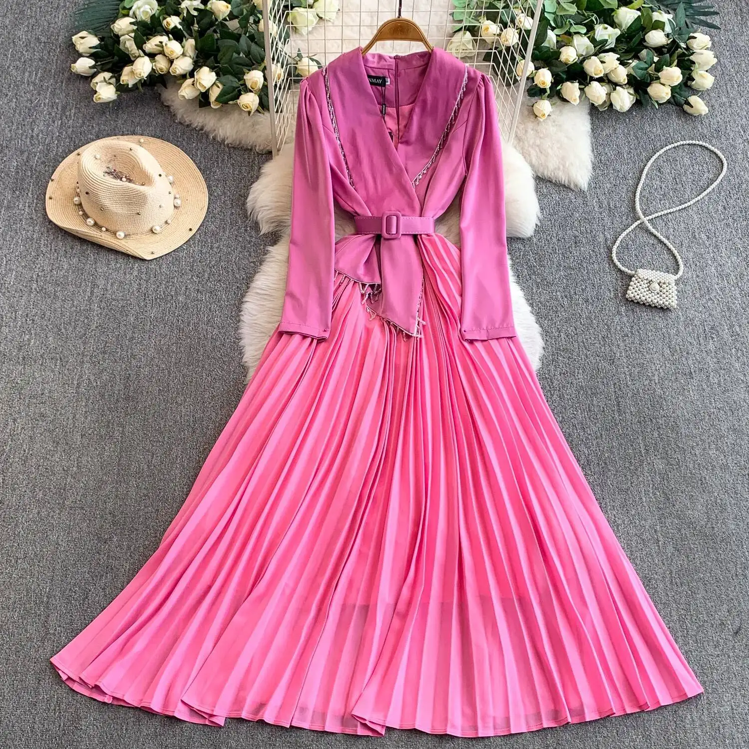 

Сексуальное элегантное длинное платье с длинными рукавами и кисточками, женские вечерние корейские модные платья