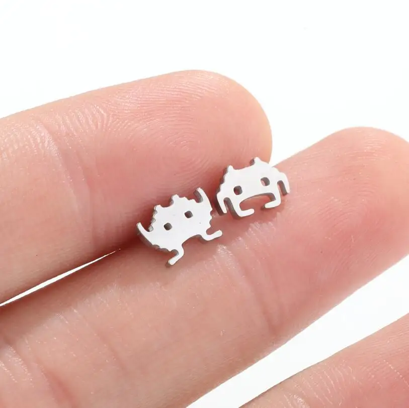 SMJEL Tiny Space Earrings Stainless Steel Extraterrestre Small Stud Earrings for Women Hollow Universe Cancer Jewelry Party Gift - view 6