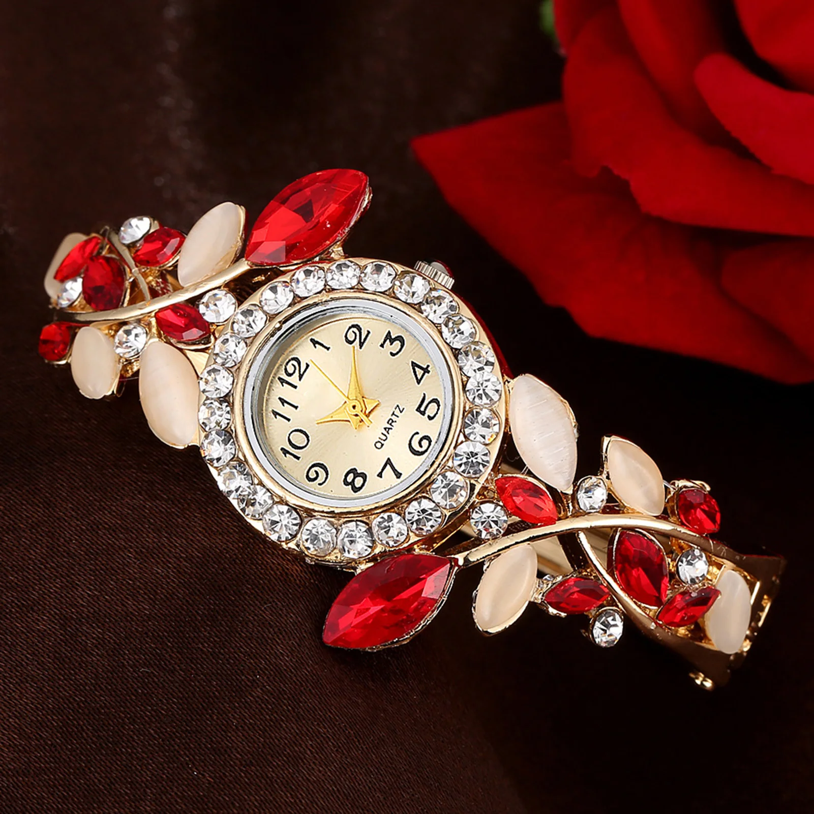 Women's Crystal Quartz Watch Easy to Read Dial Rhinestone Plated Bangle Watches for Girlfriend Birthday Gift