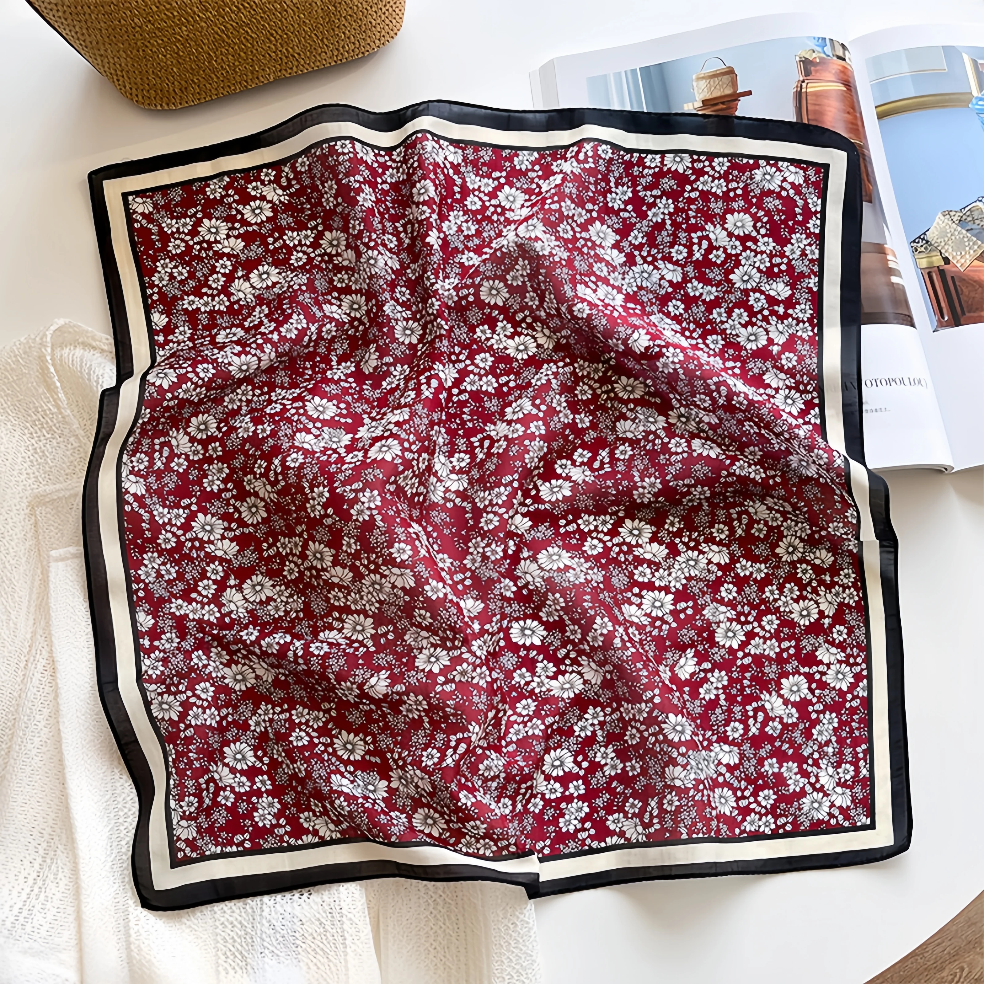 

55Colors Floral Print Silk Scarf Cotton Square Scarves Women Korean Style Bandana Spring Bag Scarf Lightweight Neckerchief