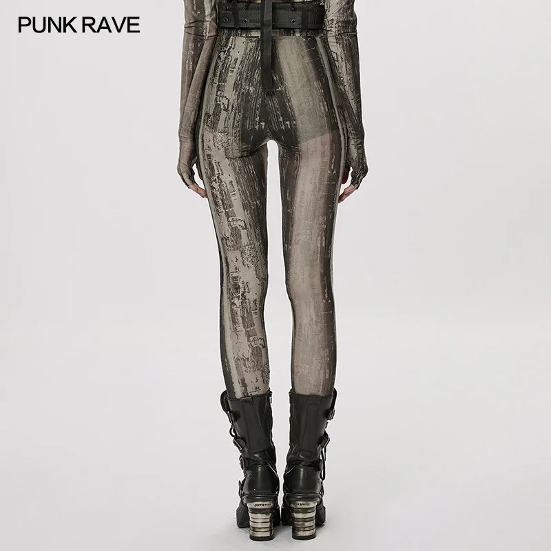 Imagem -05 - Punk Rave Womens The Post-apocalyptic Printing Techwear Apertado Malha Leggings Personalidade Calças Mulheres Cores