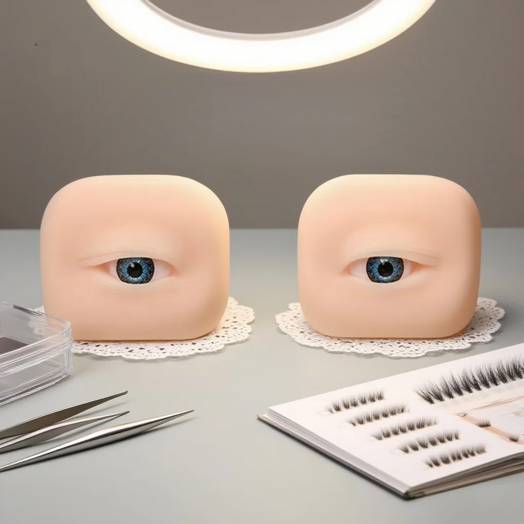Professional 2Pcs Silicone Eyes Eyelash Extension Practice Set Realistic Eyebrow Microblading Training Tool Lash Tech Supplies